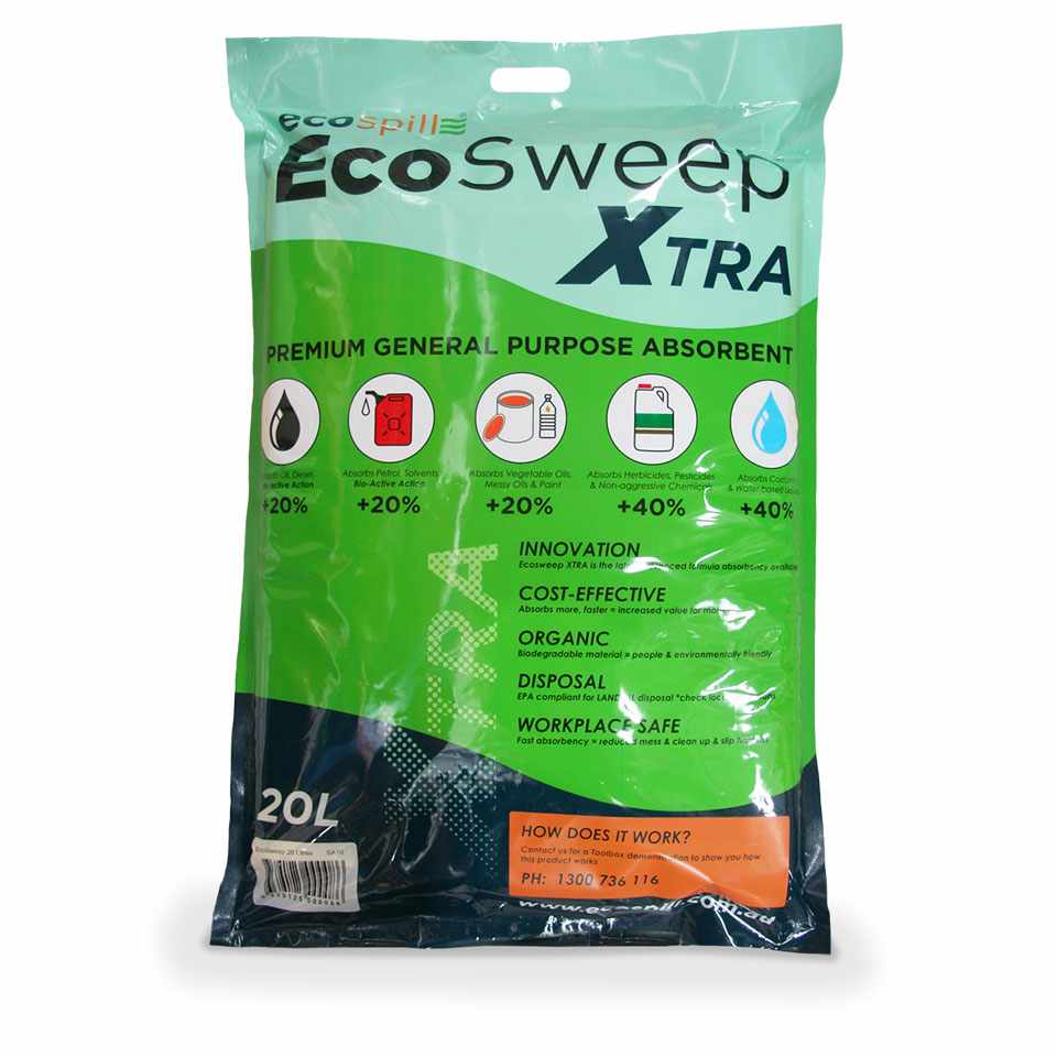 SA10 EcoSweep Xtra BioActive Absorbent 20L | Silica free | EcoSweep Absorbent | Fuel and Oil Absorbents | hydrocarbon spills | spill clean up | fuel oil spill clean up | Ecospill | Spill Kits